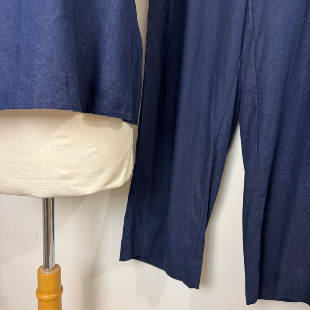 HALOGEN | navy linen set pants (10) blouse (s) | Nordstrom’s two-piece set - Picture 3 of 11